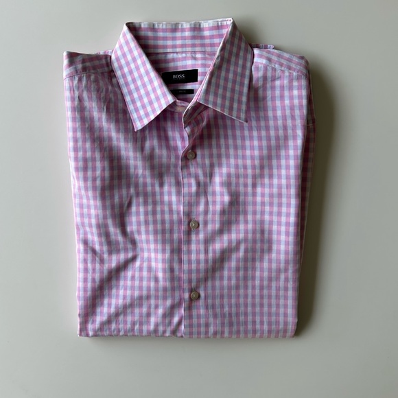 MENS HUGO BOSS PINK/WHITE/BLUE GINGHAM SHIRT - Picture 3 of 5